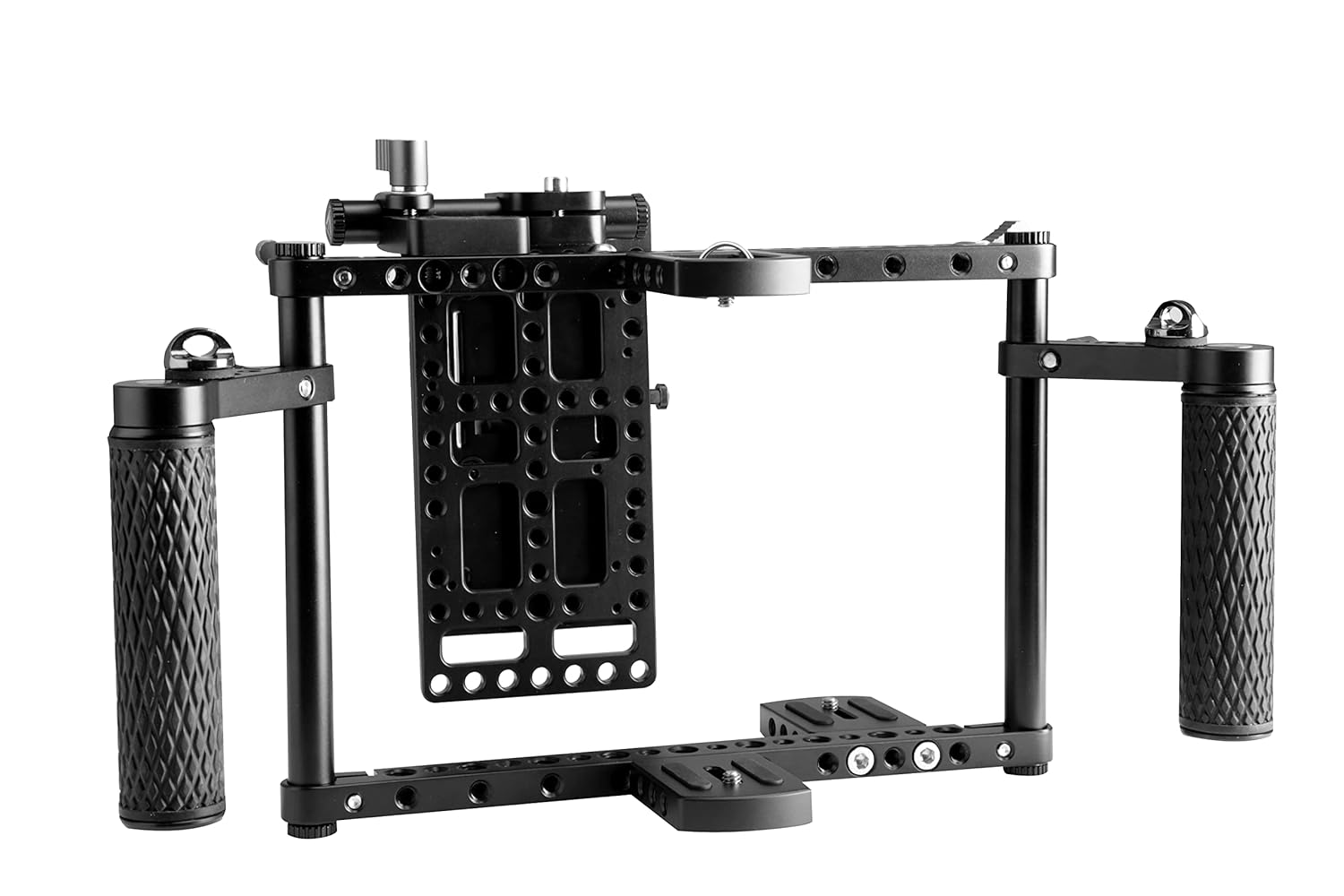 Flaxzy Monitor Atomos Cage Adjustable Height(5"-7") with Rubber Handle Grip for DSLR Attaching LED Light, Microphone, Battery, Monitor, Atomos Ninja, Shogun, Directors Monitor,Black